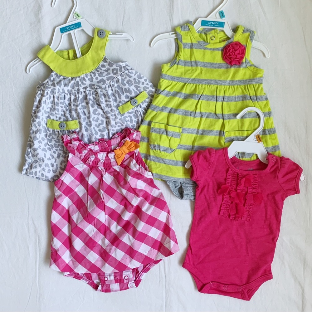 NWOT : 4 Carter’s dresses/onesie